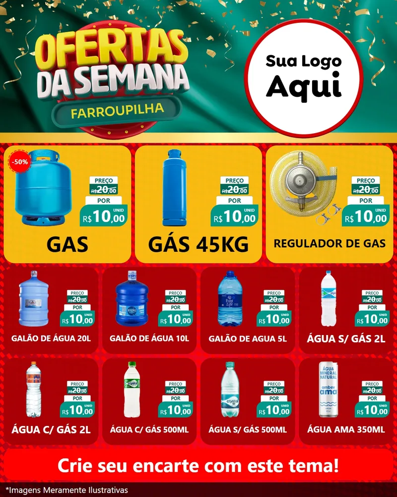 Modelo de Rede Social para Feed Instagram com o tema Ofertas da Semana Farroupilha para Água e gás