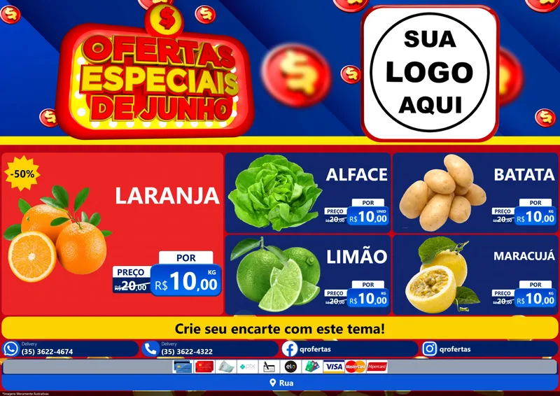 Modelo de Encarte para Encarte A4 Horizontal com o tema Ofertas Especiais de Junho para Hortifrúti