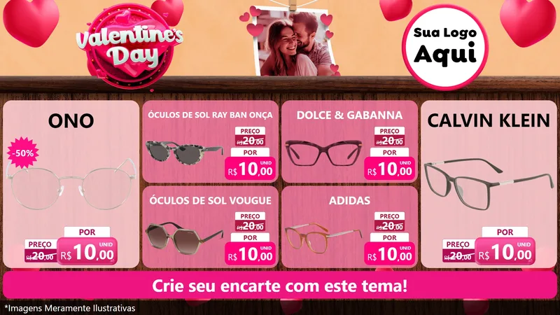 Modelo de TV para TV Horizontal com o tema Valentine's Day para Óticas