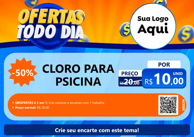 Modelo de Cartaz para Cartaz A4 Horizontal com o tema Ofertas Todo Dia para Produtos para Piscina