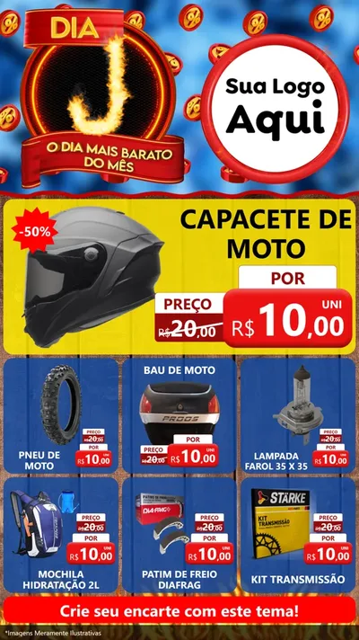 Modelo de Rede Social para Stories com o tema Dia J - O Dia Mais Barato Do Mês para Moto peças