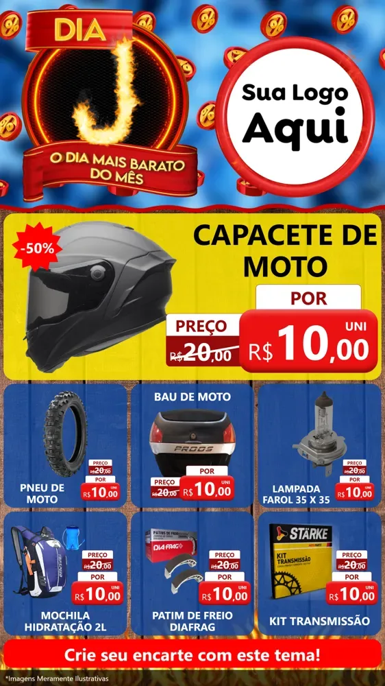 Modelo de Rede Social para Stories com o tema Dia J - O Dia Mais Barato Do Mês para Moto peças