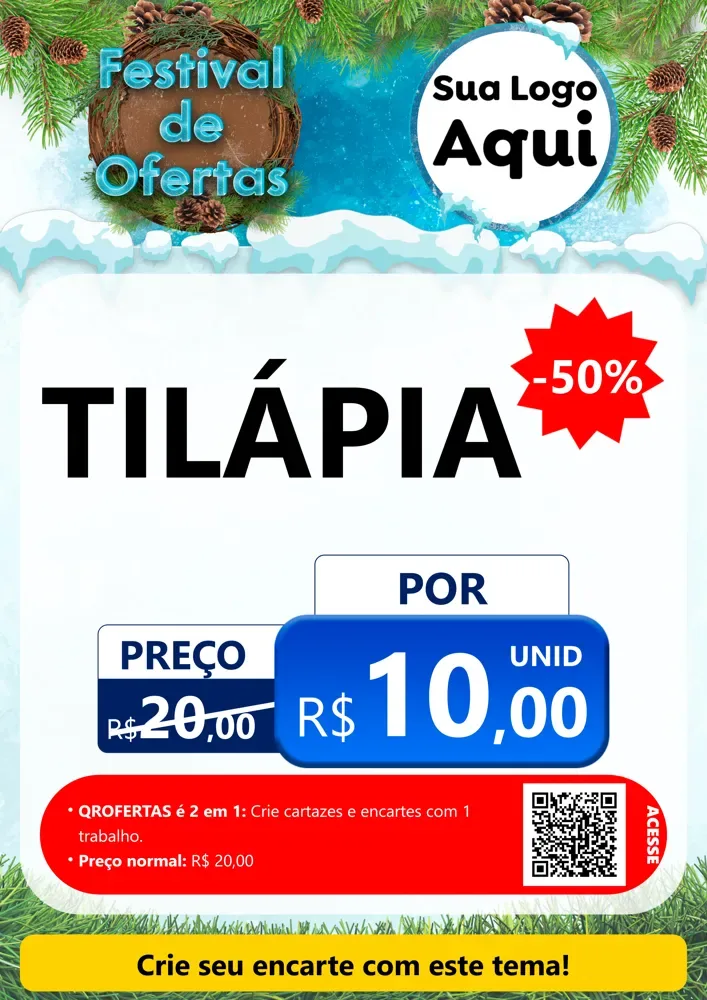 Modelo de Cartaz para Cartaz A4 Vertical com o tema Festival de Ofertas - Inverno para Peixaria