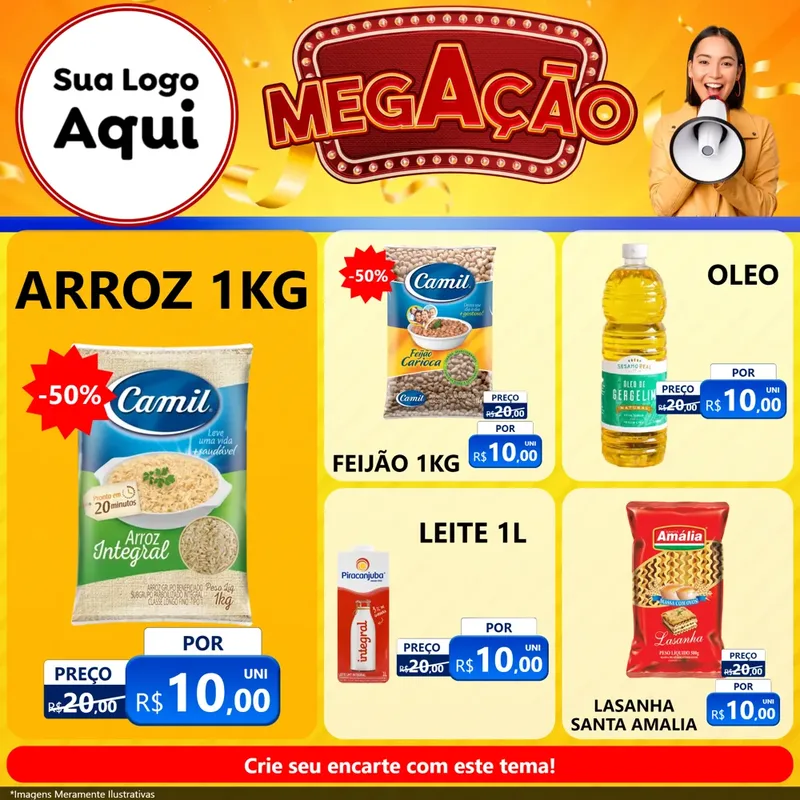 Modelo de Rede Social para Feed Facebook com o tema Mega Ação para Supermercado
