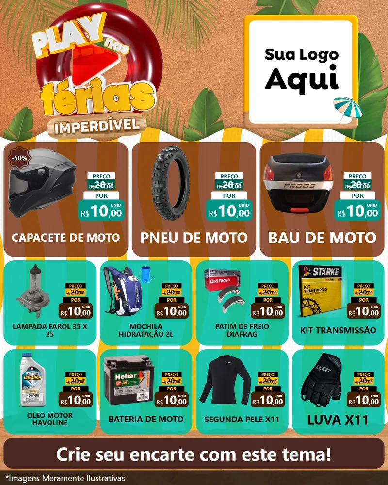 Modelo de Rede Social para Feed Instagram com o tema Play Nas Férias Imperdível para Moto peças