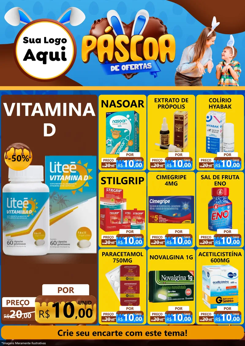 Modelo de Encarte para Encarte A4 Vertical com o tema Páscoa de Ofertas para Farmácia