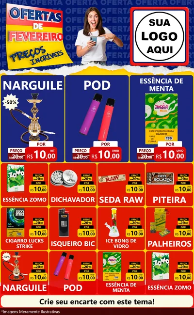 Modelo de Encarte para Encarte Grande com o tema Ofertas de Fevereiro - Preços Incríveis para Tabacaria