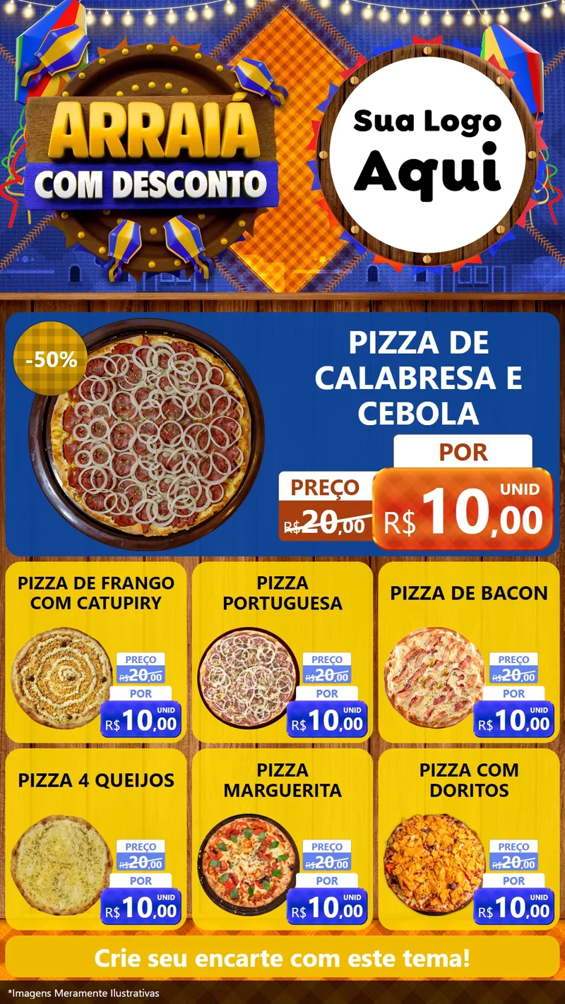 Modelo de Rede Social para Stories com o tema Arraiá Com Desconto para Pizzaria