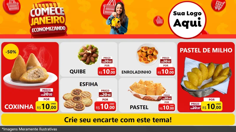 Modelo de TV para TV Horizontal com o tema Comece Janeiro Economizando para Salgadaria