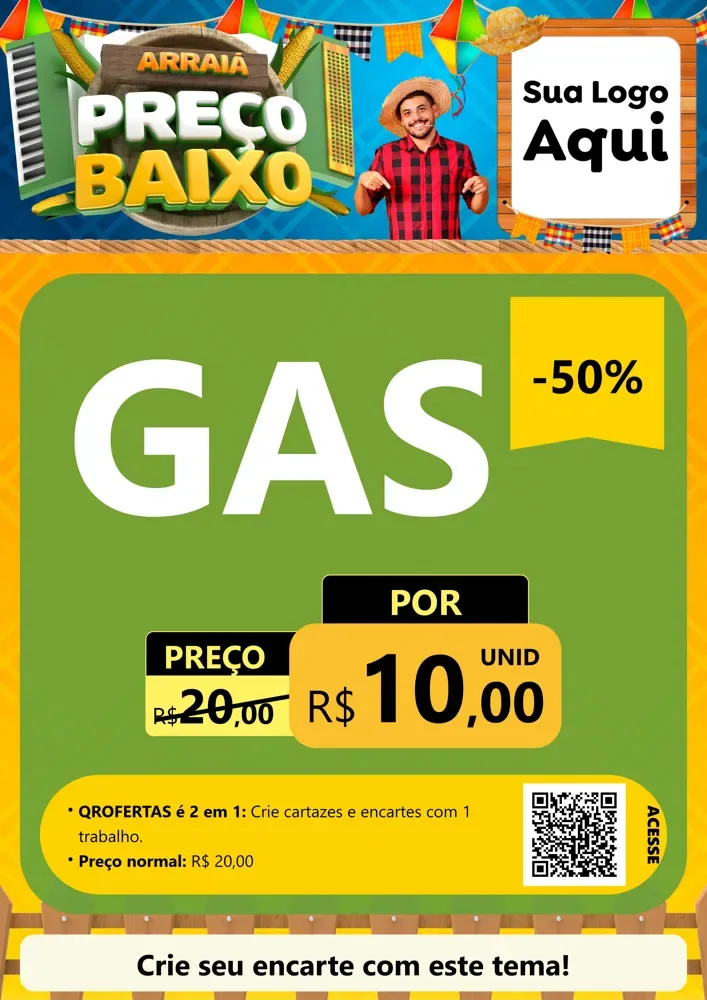 Modelo de Cartaz para Cartaz A4 Vertical com o tema Arraiá de Preço Baixo - Junina para Água e gás