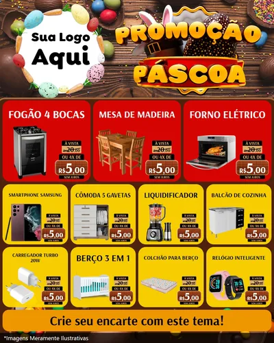 Modelo de Rede Social para Feed Instagram com o tema Promoção Páscoa para Móveis e Eletro