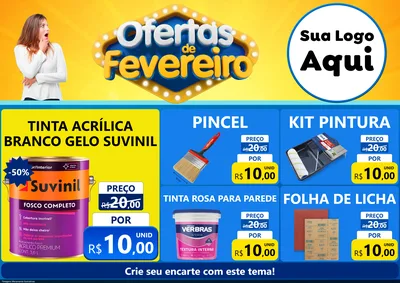 Modelo de Encarte para Encarte A4 Horizontal com o tema Ofertas de Fevereiro para Tintas e Ferramentas