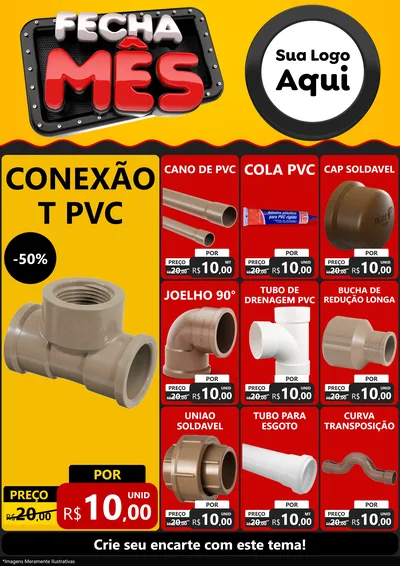 Modelo de Encarte para Encarte A4 Vertical com o tema Fecha Mês para Tubos e conexões