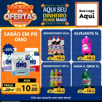 Modelo de Rede Social para Feed Facebook com o tema Sábado de Ofertas Imperdíveis para Produtos de Limpeza