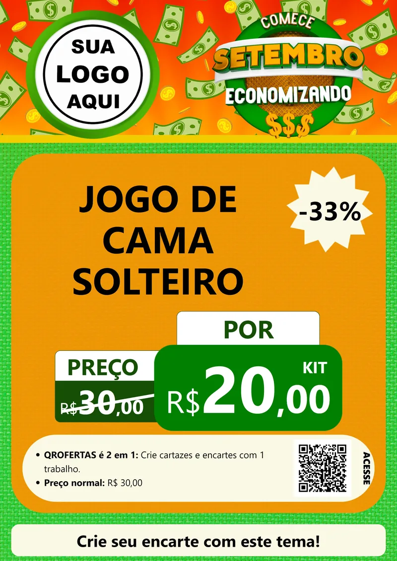 Modelo de Cartaz para Cartaz A4 Vertical com o tema Comece Setembro Economizando para Cama, Mesa e Banho