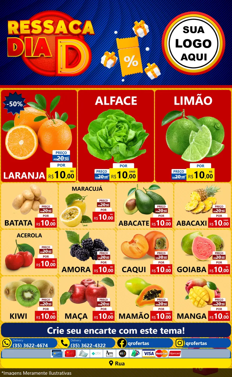 Modelo de Encarte para Encarte Grande com o tema Ressaca Dia D para Hortifrúti
