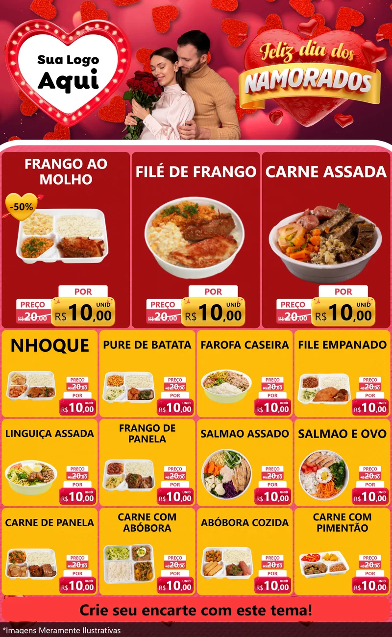 Modelo de Encarte para Encarte Grande com o tema Feliz Dia Dos Namorados para Restaurante
