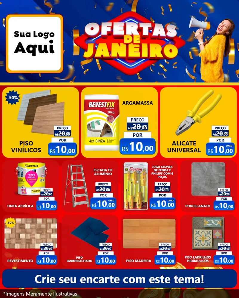 Modelo de Rede Social para Feed Instagram com o tema Ofertas de Janeiro para Material para Construção
