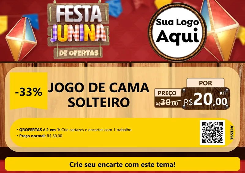 Modelo de Cartaz para Cartaz A4 Horizontal com o tema Festa Junina de Ofertas para Cama, Mesa e Banho