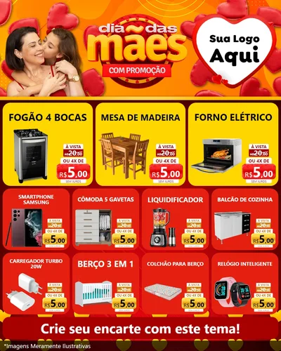 Modelo de Rede Social para Feed Instagram com o tema Dia das Mães com Promoção para Móveis e Eletro