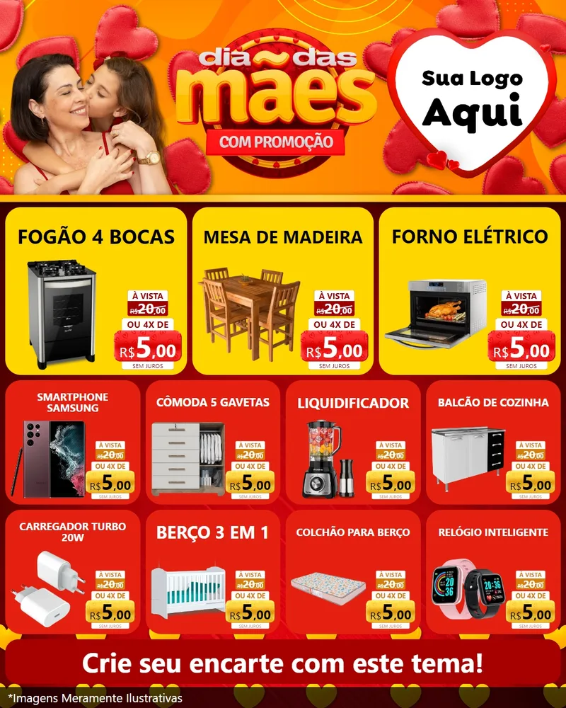 Modelo de Rede Social para Feed Instagram com o tema Dia das Mães com Promoção para Móveis e Eletro