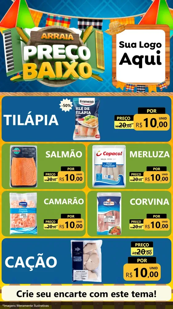 Modelo de TV para TV Vertical com o tema Arraiá de Preço Baixo - Junina para Peixaria