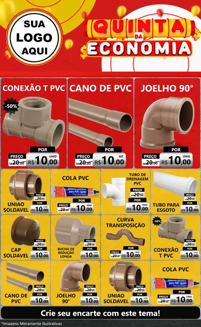 Modelo de Encarte para Encarte Grande com o tema Quinta da Economia para Tubos e conexões