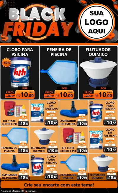 Modelo de Encarte para Encarte Grande com o tema Black Friday para Produtos para Piscina