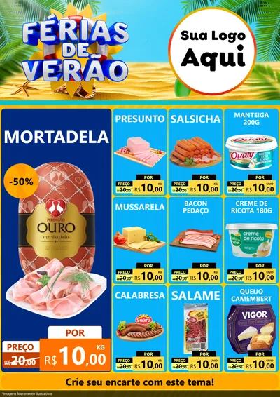 Modelo de Encarte para Encarte A4 Vertical com o tema Férias de Verão para Frios e Laticínios