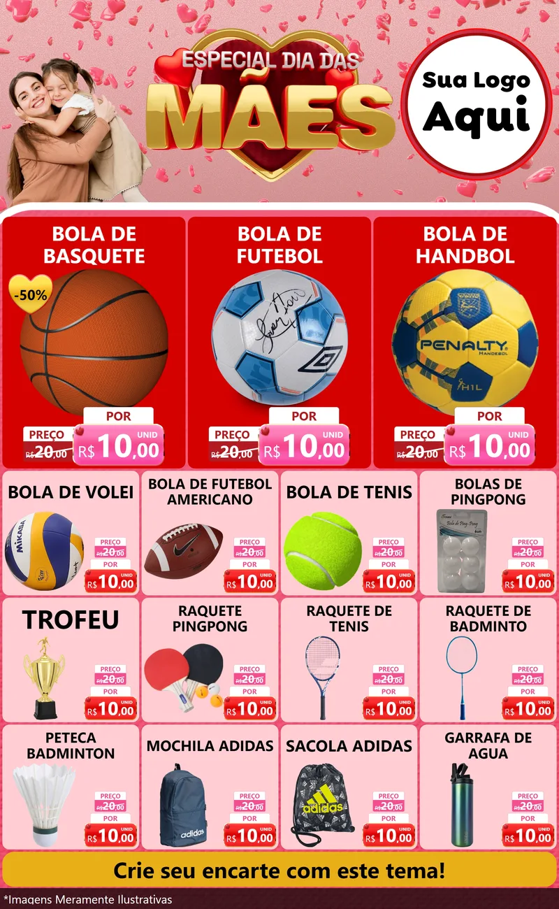 Modelo de Encarte para Encarte Grande com o tema Especial Dia Das Mães para Artigos Esportivos