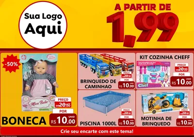 Modelo de Encarte para Encarte A4 Horizontal com o tema A Partir de Um e Noventa e Nove - 1,99 para Brinquedos