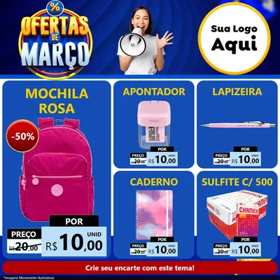 Modelo de Rede Social para Feed Facebook com o tema Ofertas de Março para Papelaria
