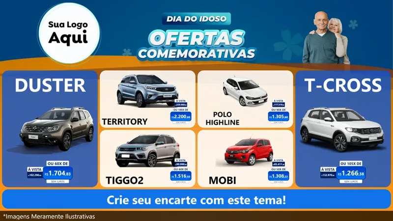 Modelo de TV para TV Horizontal com o tema Dia do Idoso para Concessionaria de Carros