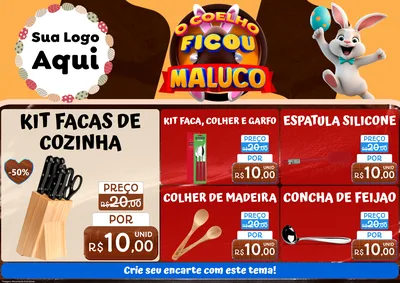 Modelo de Encarte para Encarte A4 Horizontal com o tema O Coelho Ficou Maluco - Páscoa para Utilidades Domésticas