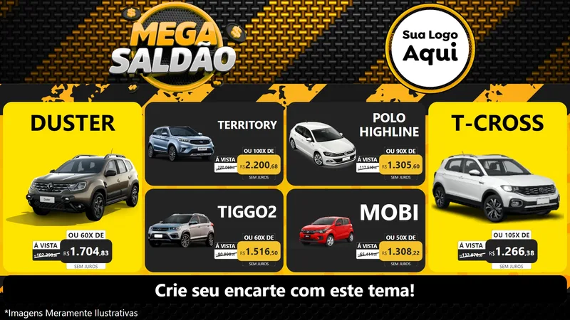 Modelo de TV para TV Horizontal com o tema Mega Saldão para Concessionaria de Carros