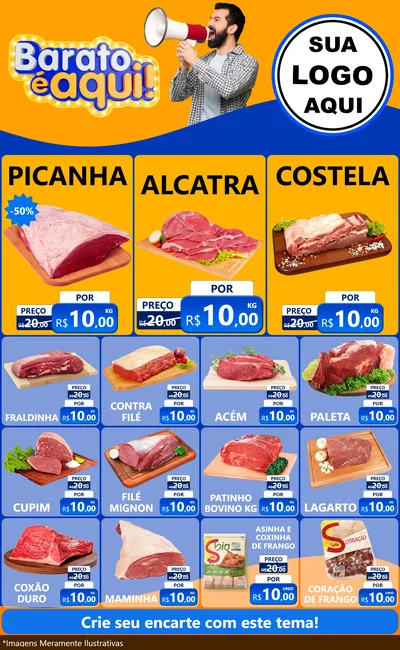 Modelo de Encarte para Encarte Grande com o tema Barato é aqui para Açougue
