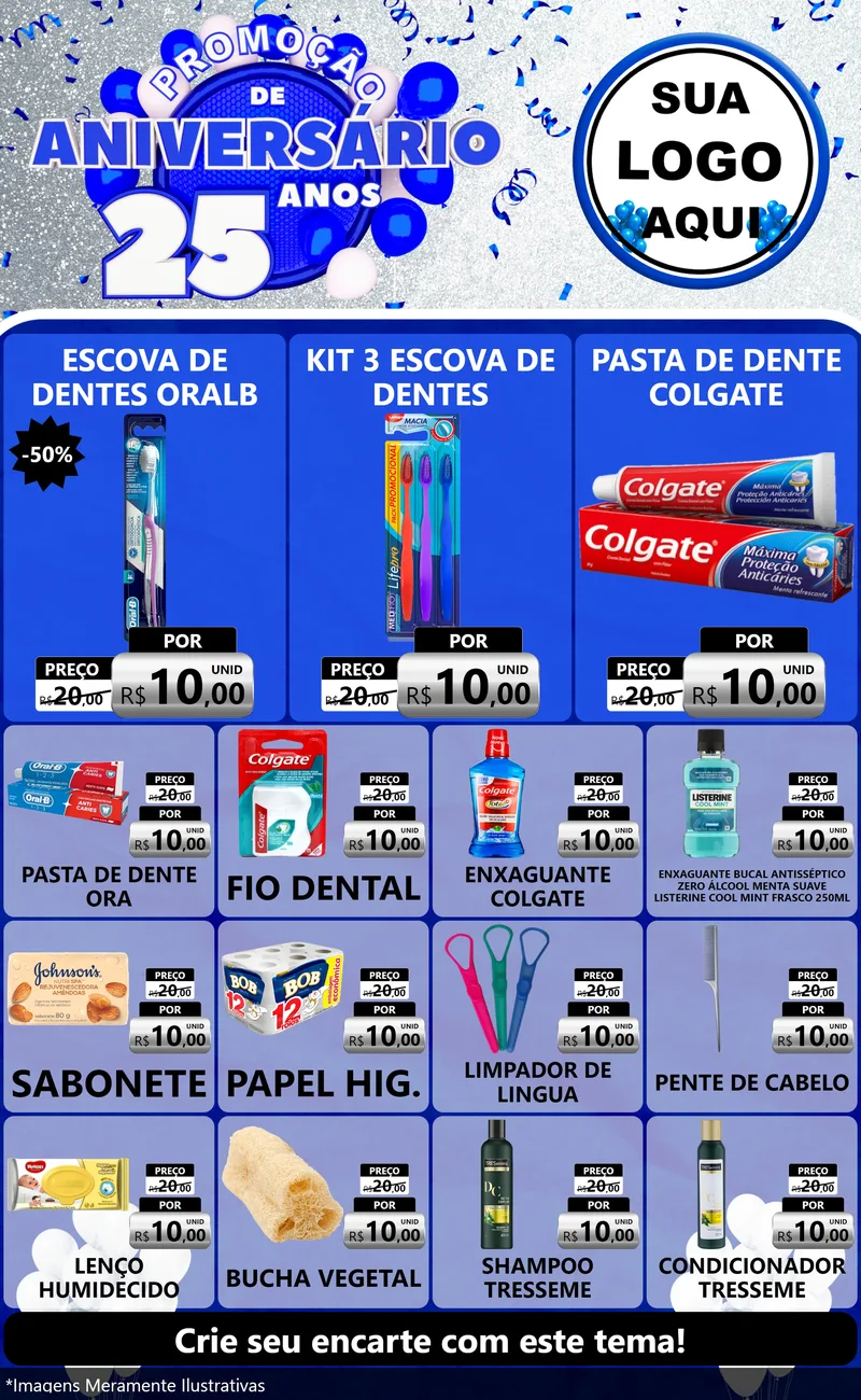 Modelo de Encarte para Encarte Grande com o tema Promoção de Aniversário - 25 Anos para Higiene Pessoal