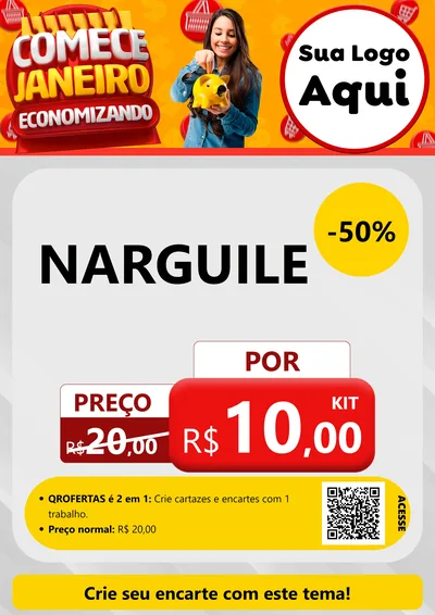 Modelo de Cartaz para Cartaz A4 Vertical com o tema Comece Janeiro Economizando para Tabacaria