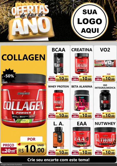 Modelo de Encarte para Encarte A4 Vertical com o tema Ofertas de Fim de Ano para Suplementos alimentares
