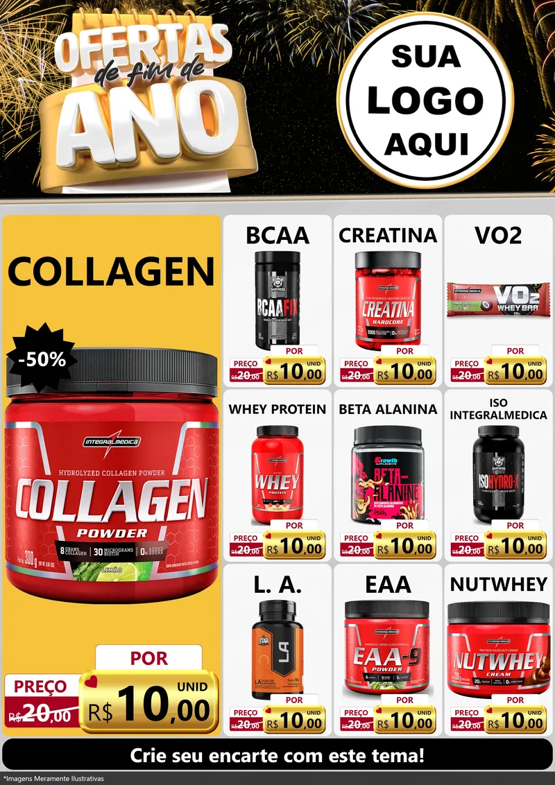 Modelo de Encarte para Encarte A4 Vertical com o tema Ofertas de Fim de Ano para Suplementos alimentares