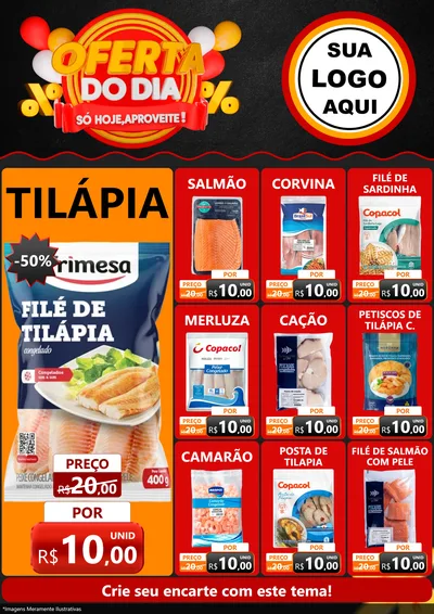 Modelo de Encarte para Encarte A4 Vertical com o tema Oferta do Dia - Só hoje, Aproveite! para Peixaria