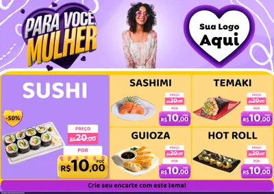 Modelo de Encarte para Encarte A4 Horizontal com o tema Para Você, Mulher para Comida japonesa