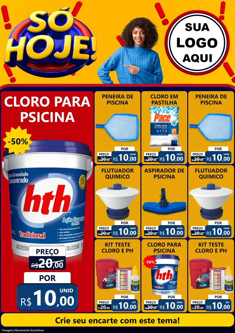 Modelo de Encarte para Encarte A4 Vertical com o tema Só Hoje! para Produtos para Piscina