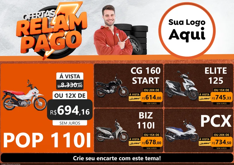 Modelo de Encarte para Encarte A4 Horizontal com o tema Ofertas Relâmpago - Moto / Auto para Concessionaria de Motos