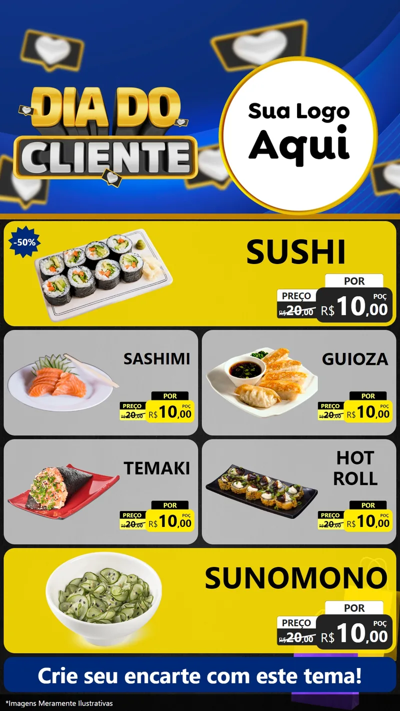 Modelo de TV para TV Vertical com o tema Dia Do Cliente para Comida japonesa