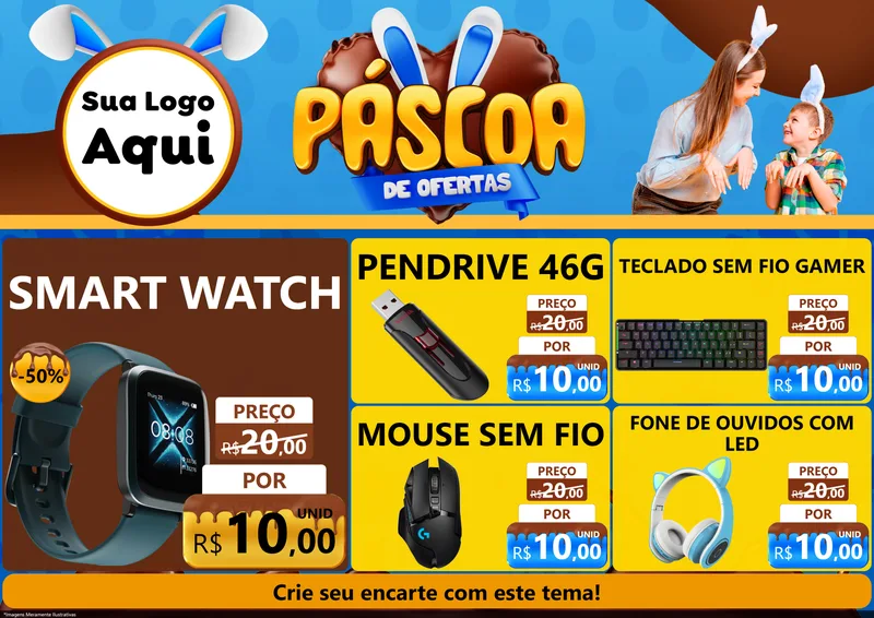 Modelo de Encarte para Encarte A4 Horizontal com o tema Páscoa de Ofertas para Informática