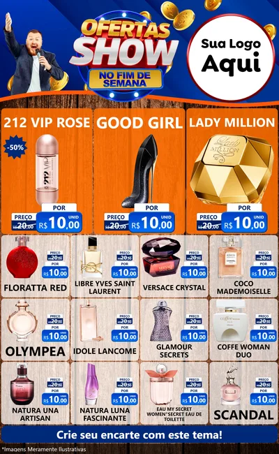 Modelo de Encarte para Encarte Grande com o tema Ofertas Show No Fim De Semana para Perfumes