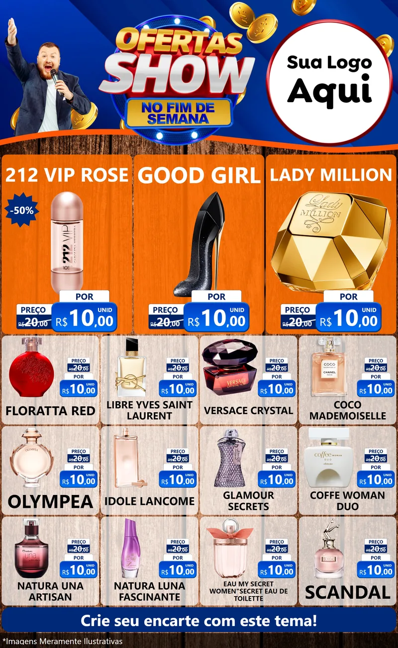 Modelo de Encarte para Encarte Grande com o tema Ofertas Show No Fim De Semana para Perfumes