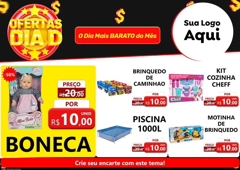 Modelo de Encarte para Encarte A4 Horizontal com o tema Dia D para Brinquedos