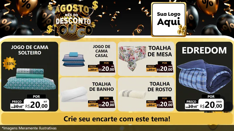 Modelo de TV para TV Horizontal com o tema Agosto Mês do Desconto Louco para Cama, Mesa e Banho